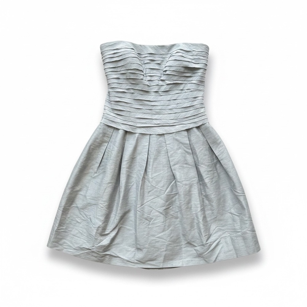 Morgan McFeeters Dress Size 8 Gray Silk Strapless Pleated Fit Flare Cocktail